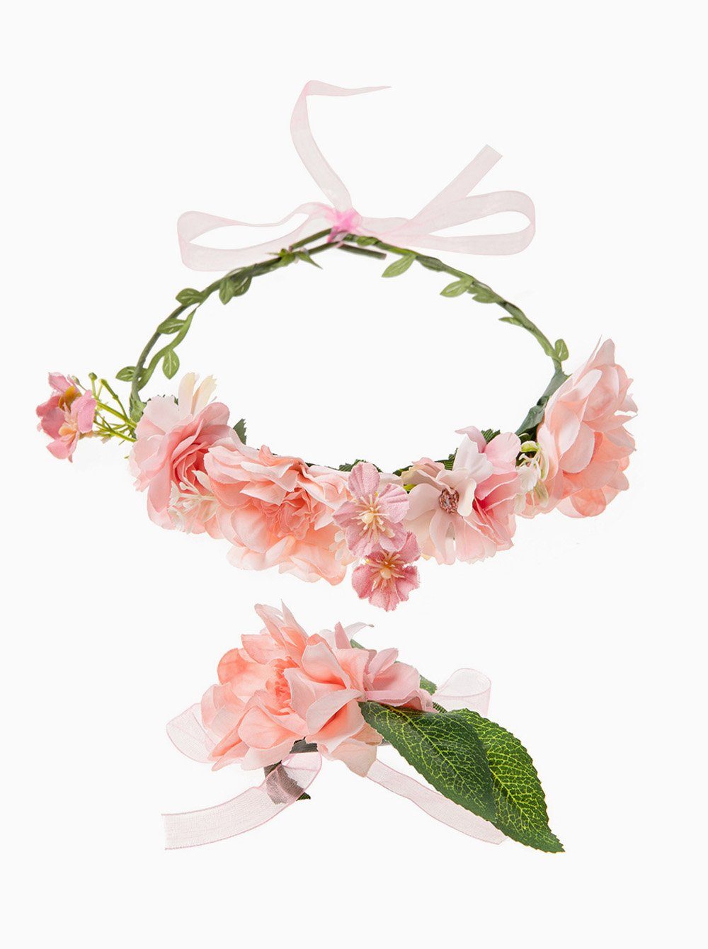 Hochzeit Diadem Set), Verstellbarer Blumenarmband als (Blumenkranz axy Blumenkranz und Festival Rosa Karneval Stirnband Blumen Mädchen für Damen Haarkranz