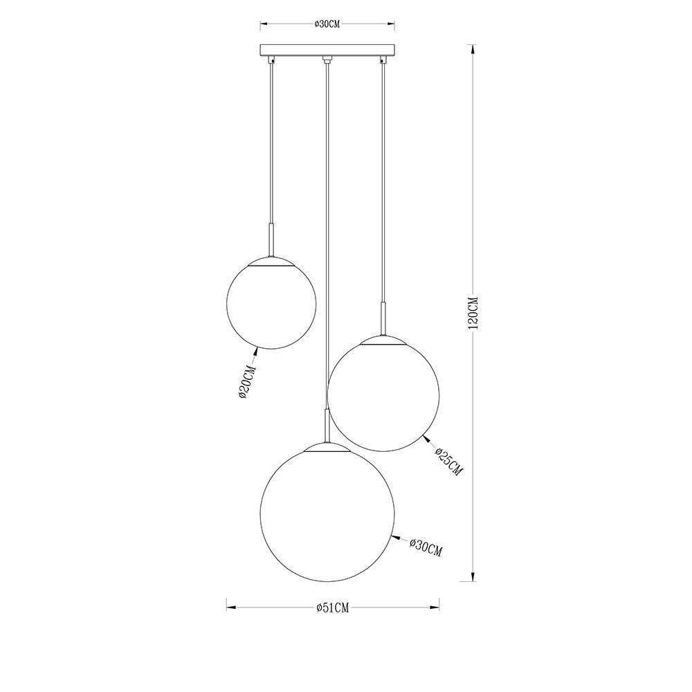 Glas Esstischlampe Hängelampe Leuchtmittel Glaskugel flammig nicht 3 inklusive, Kugelleuchte, Pendelleuchte etc-shop