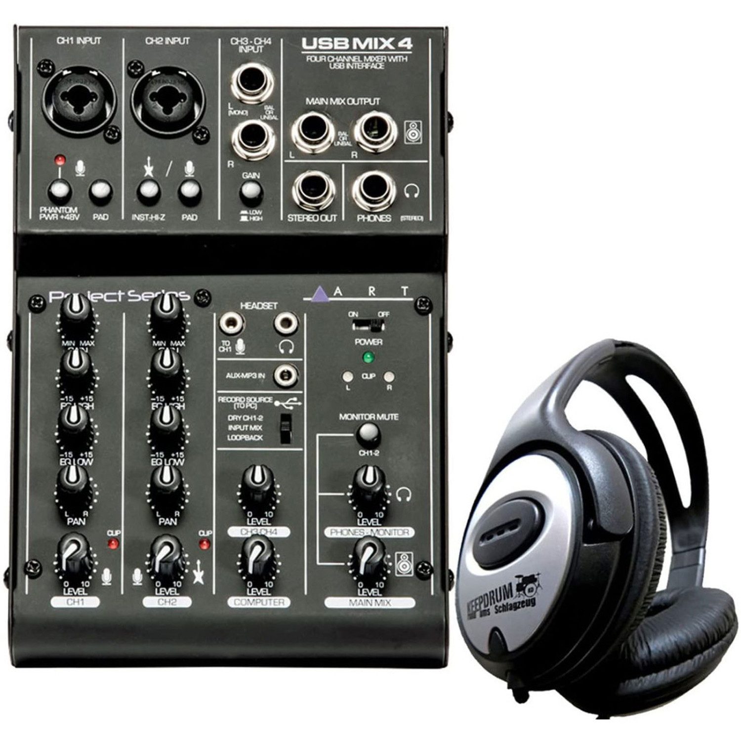 Art Audio Art USBMix4 USB-Mischpult 4-Kanal mit Kopfhörer Digitales Aufnahmegerät (USB MIscher)