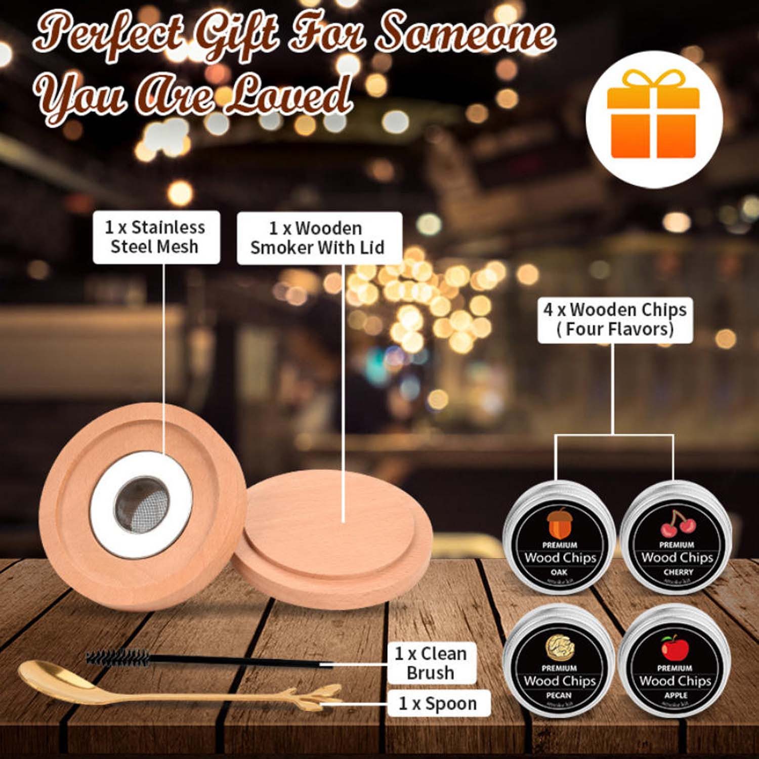 trends for living Cocktail-Set Whisky Geschenkset Cocktail Smoker Kit 4 Holzchips Vatertagsgeschenk