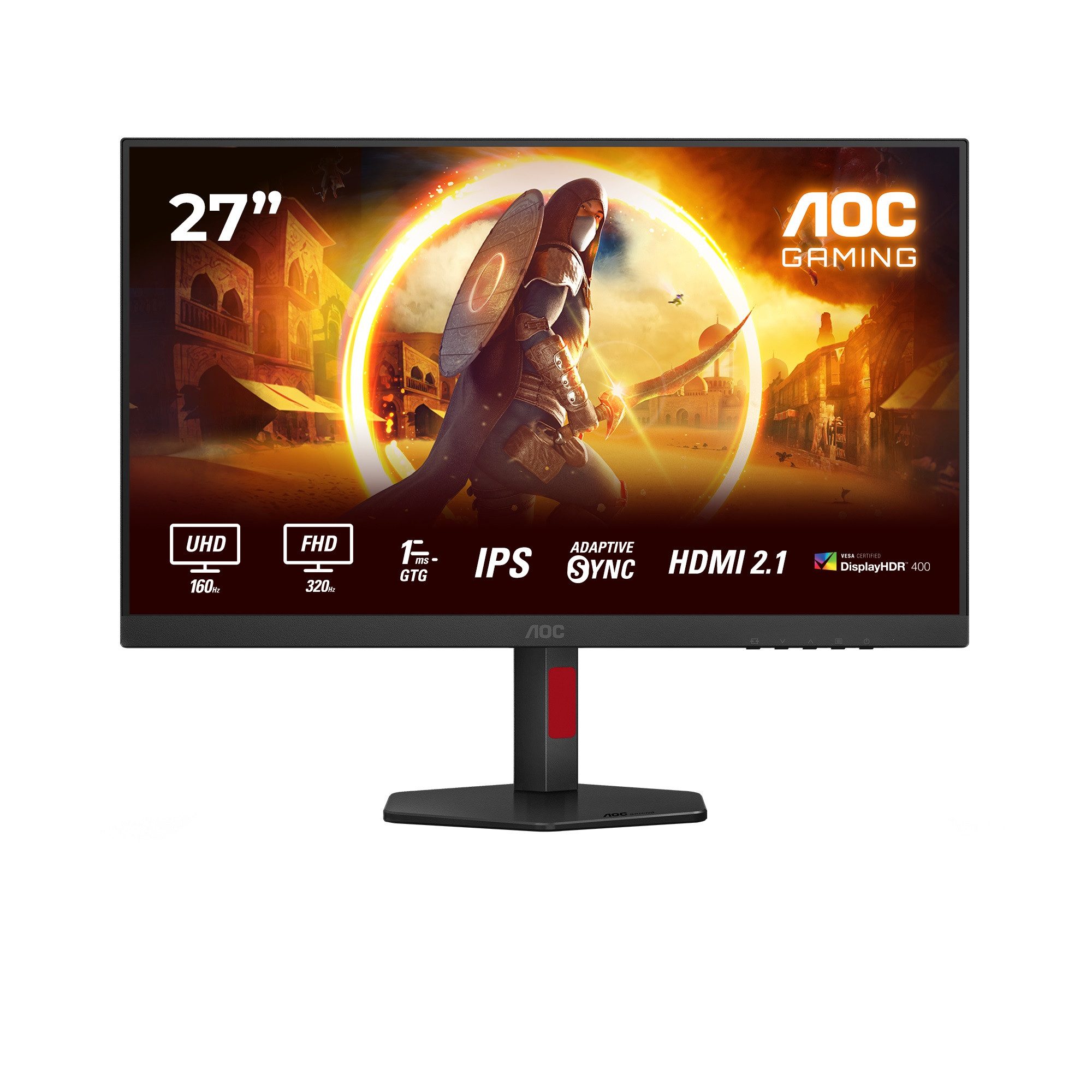 AOC U27G4R Gaming-Monitor (68,4 cm/27 ", 3840 x 2160 px, UHD, 1 ms Reaktionszeit, 160 Hz, IPS, UHD / Dual Frame, neigbar, Monitor für Konsolen-Gaming, HDMI 2.1)