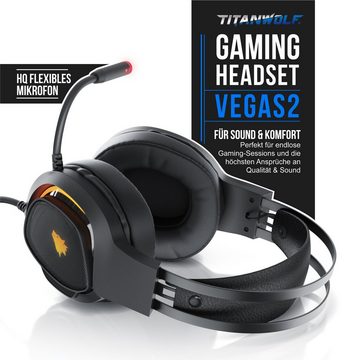 Titanwolf Gaming-Headset (PC Kopfhörer 7.1 Virtual Surround, Mikrofon, RGB LED, für PS4 PS5)