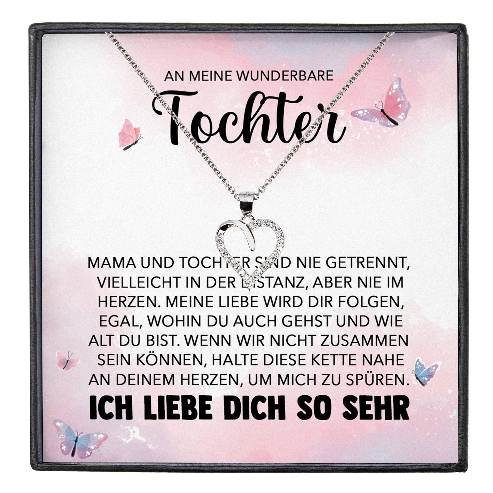22Feels Schmuckset An Meine Tochter Geschenk von Mama Mädchen Frauen Herz Halskette Karte (inkl. Geschenktasche, Karte, Poliertuch, Beutel), Silber 925/000, Karte Made In Germany