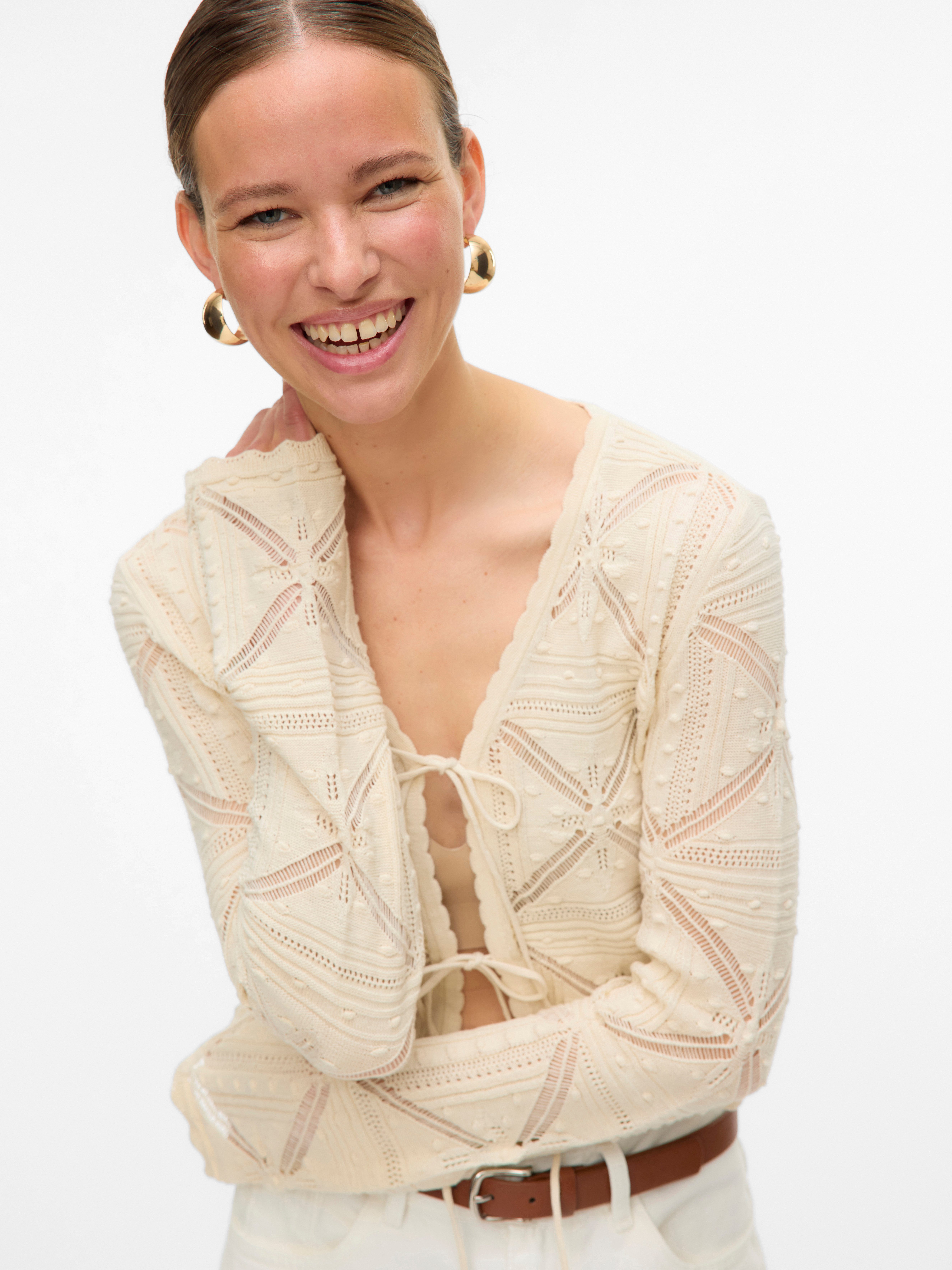 Vero Moda Strickjacke VMLOLA LS V-NECK BOW CARDIGAN NOOS Baumwolle, regular günstig online kaufen