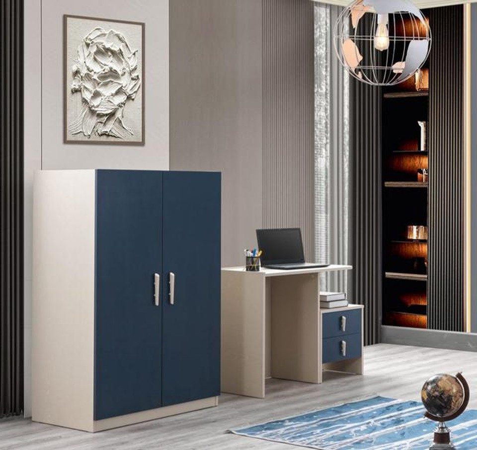 Xlmoebel Kleiderschrank Blaues Holz-Möbelset von XLMOEBEL für Schlafzimmer und Home-Office (1-St., Blaues Holz-Möbelset von XLMOEBEL) Made in Europa