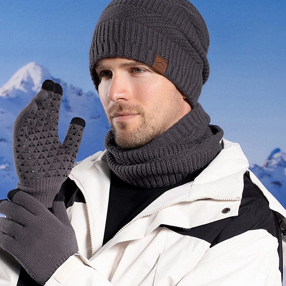 Zaewry Mütze & Schal 3 Stück Mütze, Schal & Handschuh-Sets für Herren Damen (Strick Gefüttert Beanie Mütze Touchscreen Handschuhe Schal Wärmer) für Kaltes Wette – Bild 2 von 5