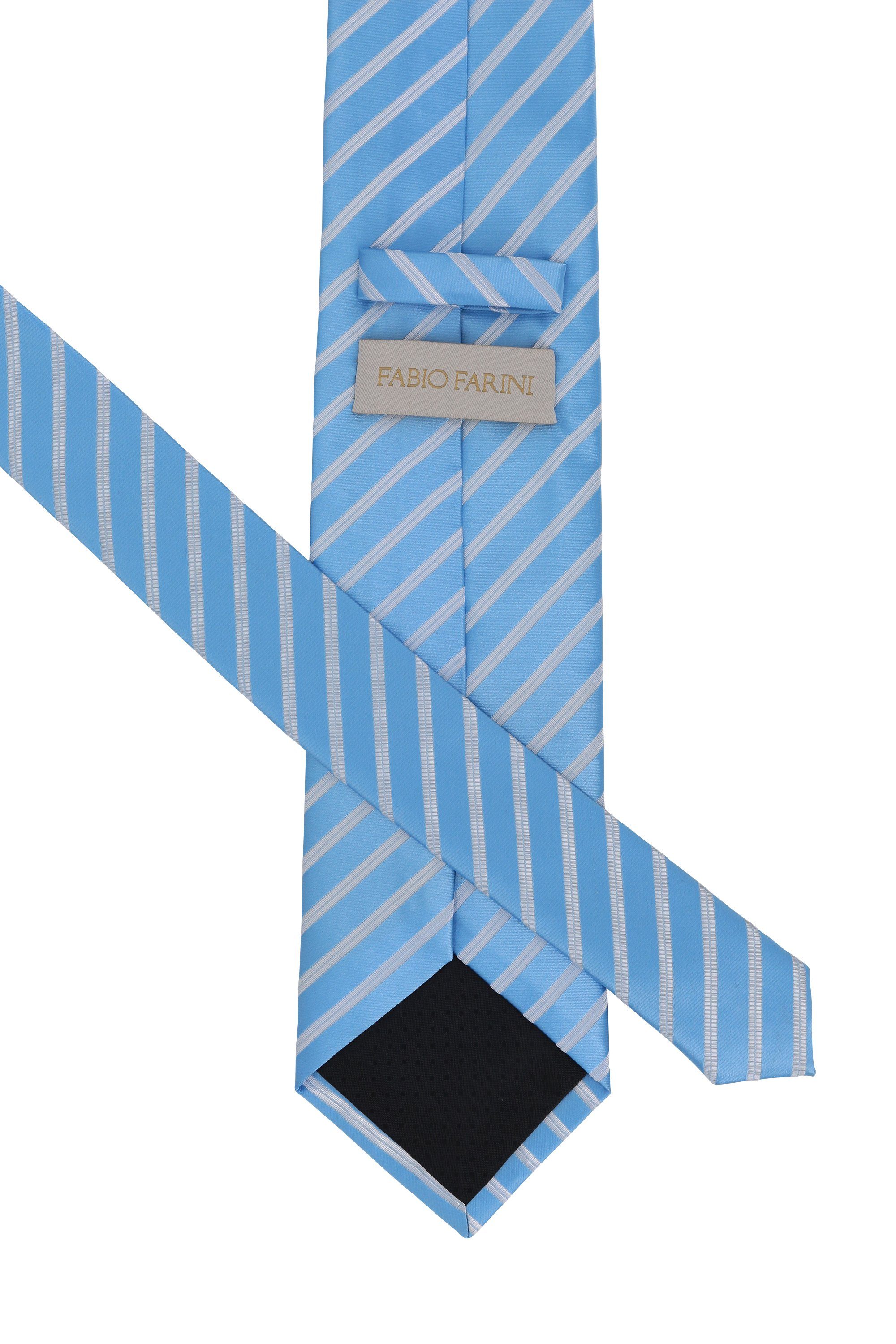 Fabio Farini Krawatte Herren Männer Gestreift) 8cm Sea Blau Blautöne in Blaue - (8cm), Silber Schlips verschiedene Blue/Silver - (ohne Streifen Breit Box, Krawatte