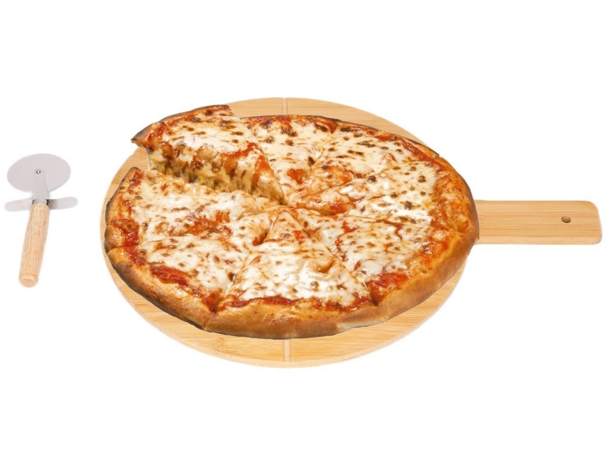 Cheffinger Servierbrett Pizzabrett Flammkuchenbrett Servierbrett mit Pizzaschneider