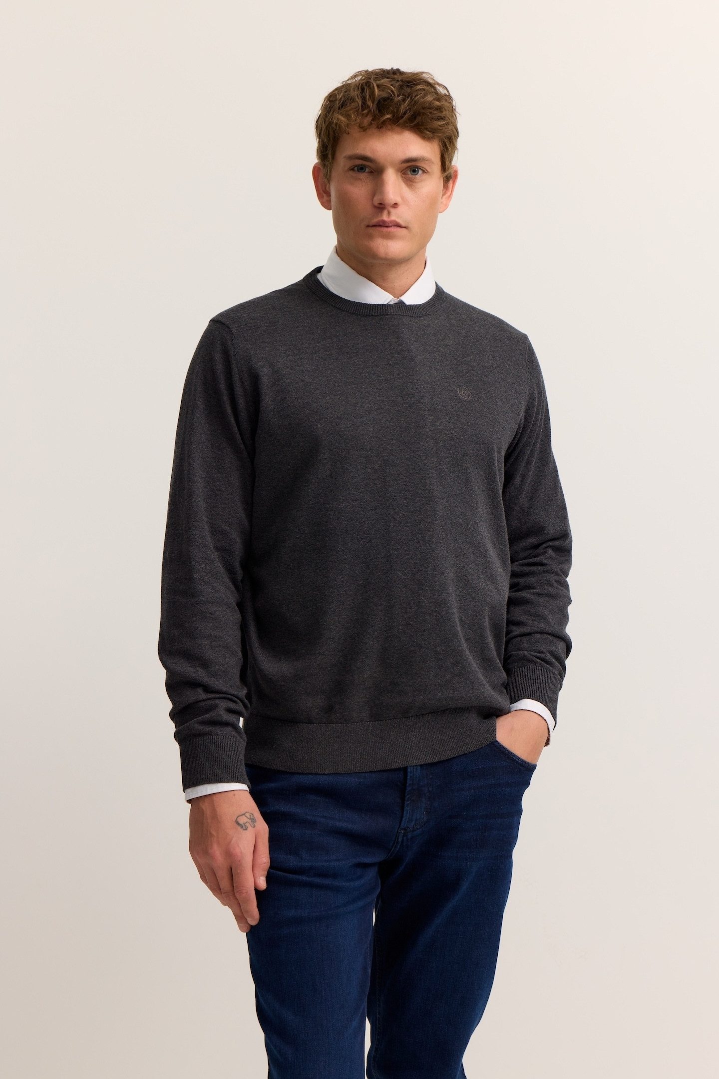 bugatti Rundhalspullover Regular Fit Basic Essential aus reiner Baumwolle günstig online kaufen