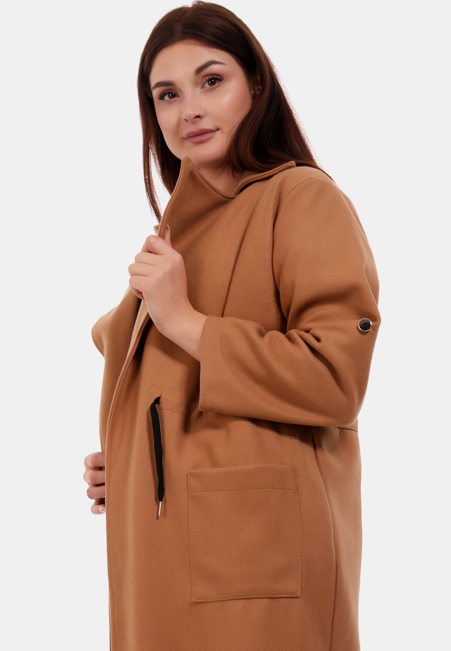 Damen Mäntel YC Fashion & Style Langmantel Mantel mit Kordelzug und Wasserfallkragen Elegant Sportliche Trenchcoat One Size (1-t