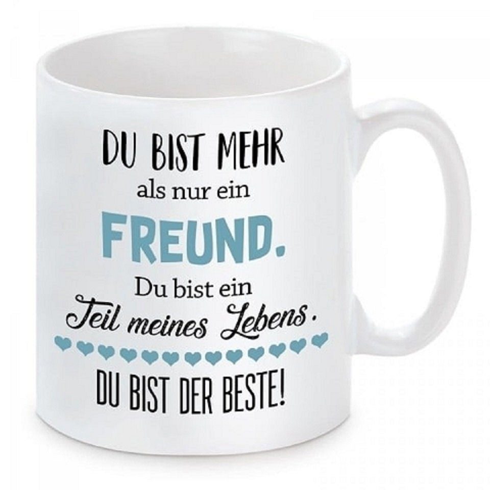 Herzbotschaft Tasse Kaffeebecher mit Motiv Du bist mehr als nur ein Freund, Keramik, Kaffeetasse spülmaschinenfest und mikrowellengeeignet
