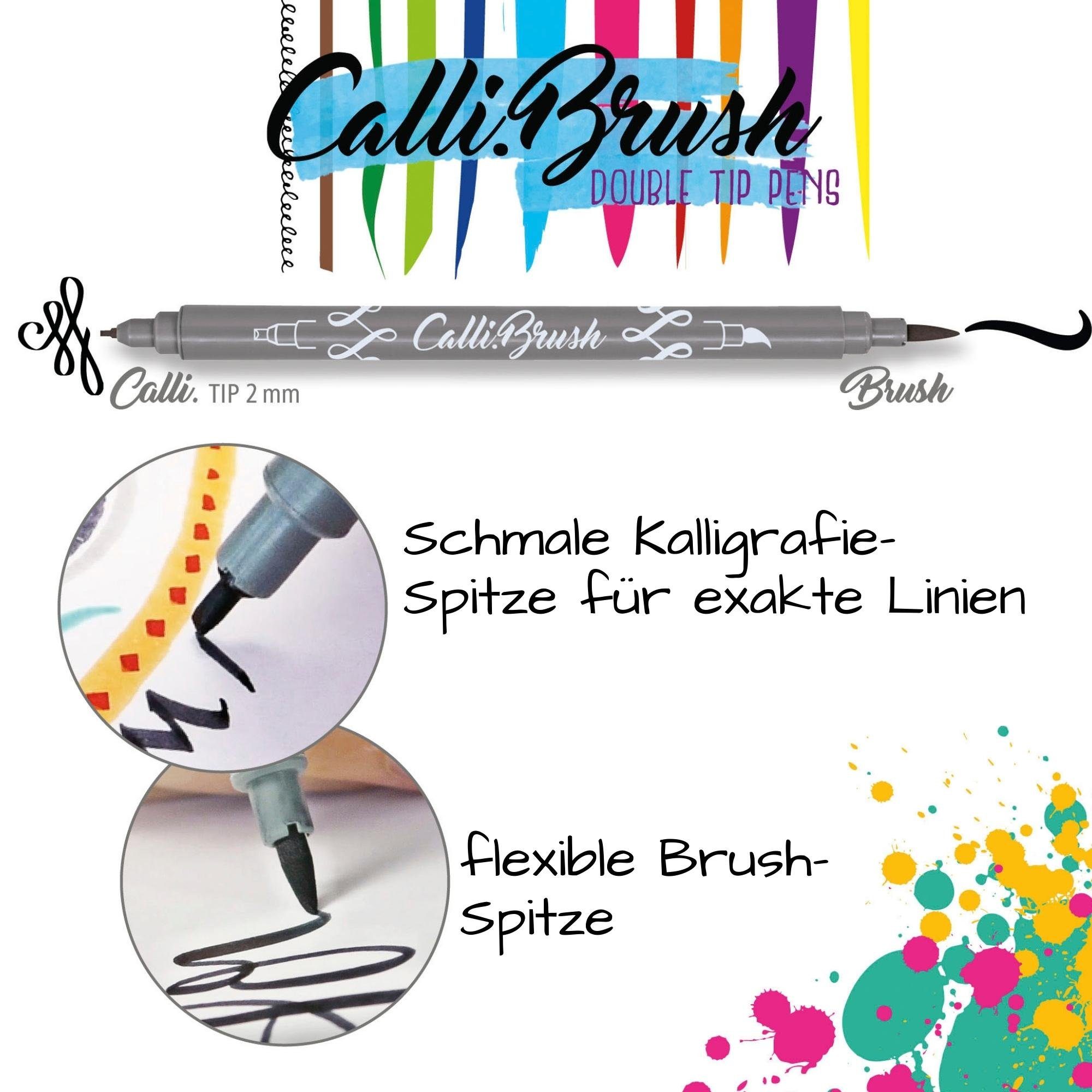Calli.Brush, Pens, Spitzen bunte verschiedene Brush Online Pastell Handlettering Pen Fineliner Stifte Set, 5x
