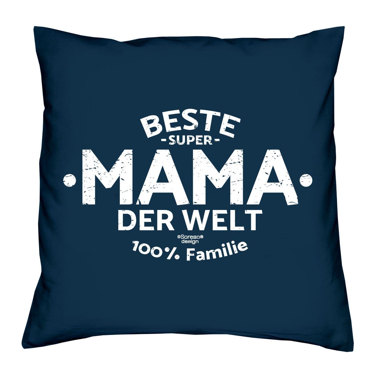 Soreso® navy-blau Dekokissen Kissen-Set Welt der Mama Urkunden, Muttertag Bester Vatertag Papa mit der Beste Geschenk Welt