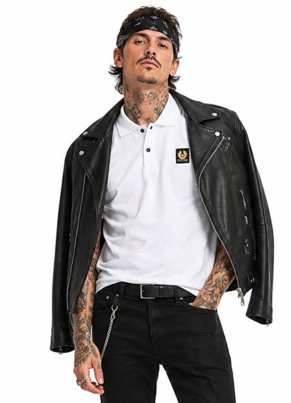 Belstaff Poloshirt Herren Retro Patch Regular Comfort Fit Baumwollpiqué Gestickter Phönix-Aufnäher, Rippkragen und bündchen – Bild 4 von 5