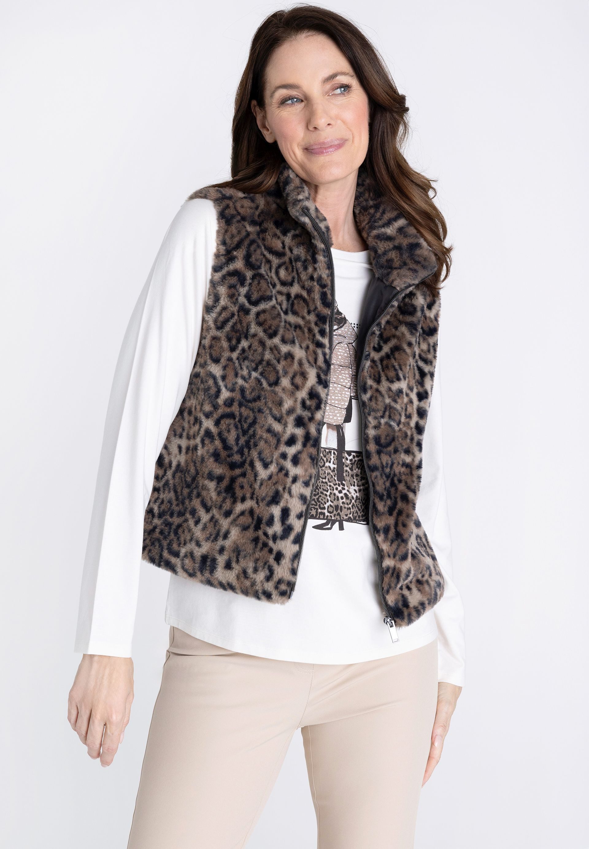 FRANK WALDER Fellimitatweste mit Fake-Fur-Druck