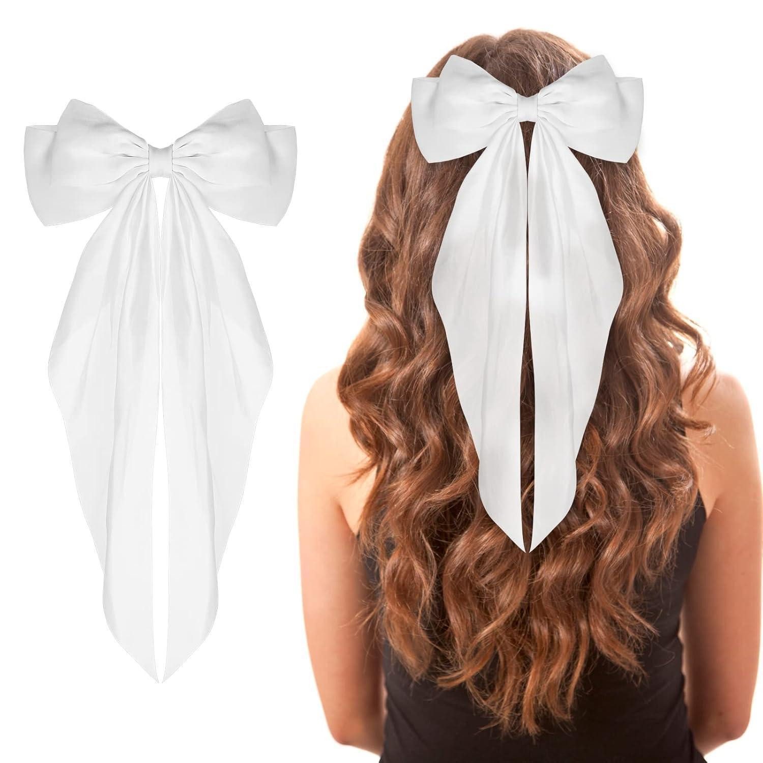 LuxusKollektion Haarspange Haarspange Schleife Satin Clip 90er Haarnadel Weiß