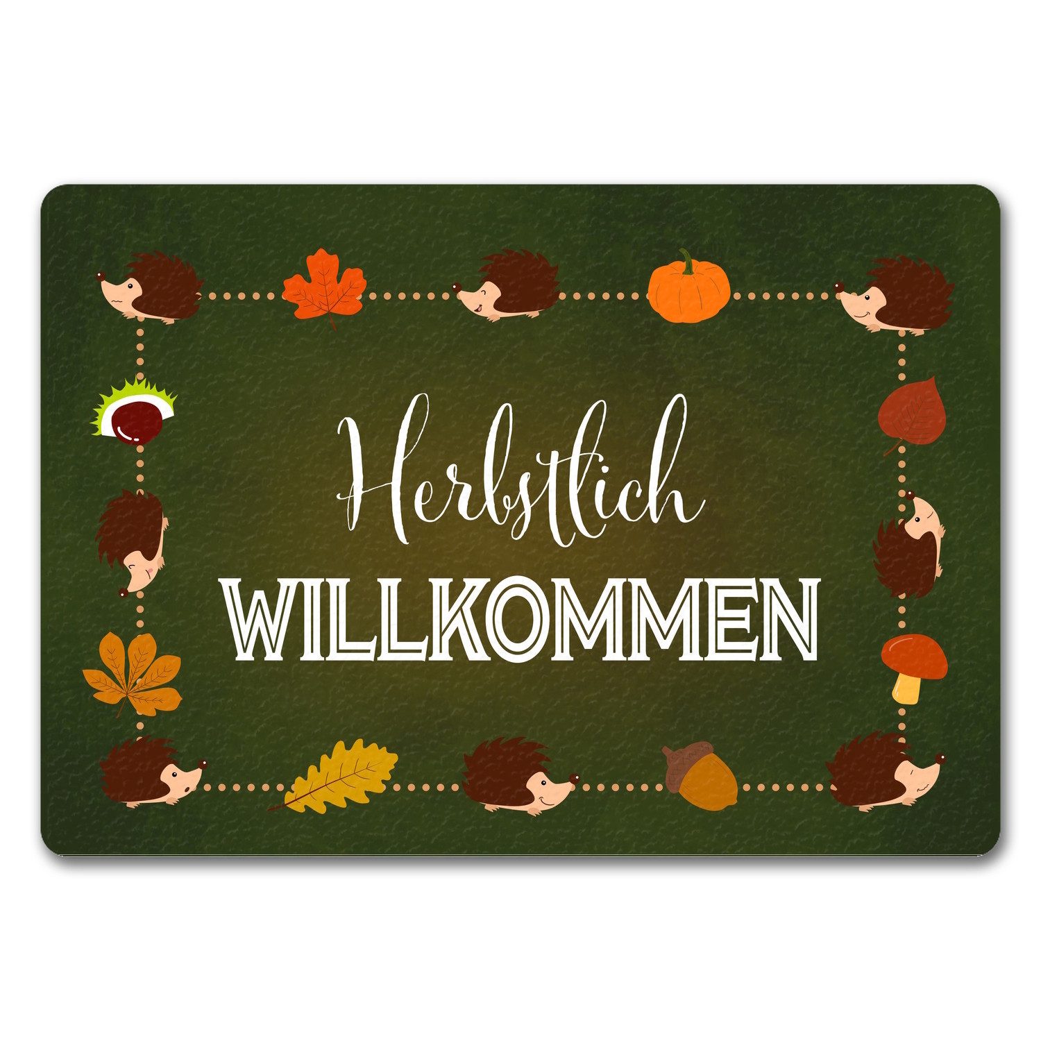 Fußmatte Herbstlich Willkommen Fußmatte in 35x50 cm ohne Rand mit süßen Igeln