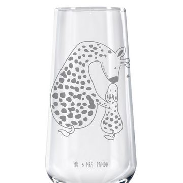 Mr. & Mrs. Panda Sektglas Giraffe Kind - Transparent - Geschenk, Afrika, Spülmaschinenfeste Sek, Premium Glas, Hochwertige Lasergravur
