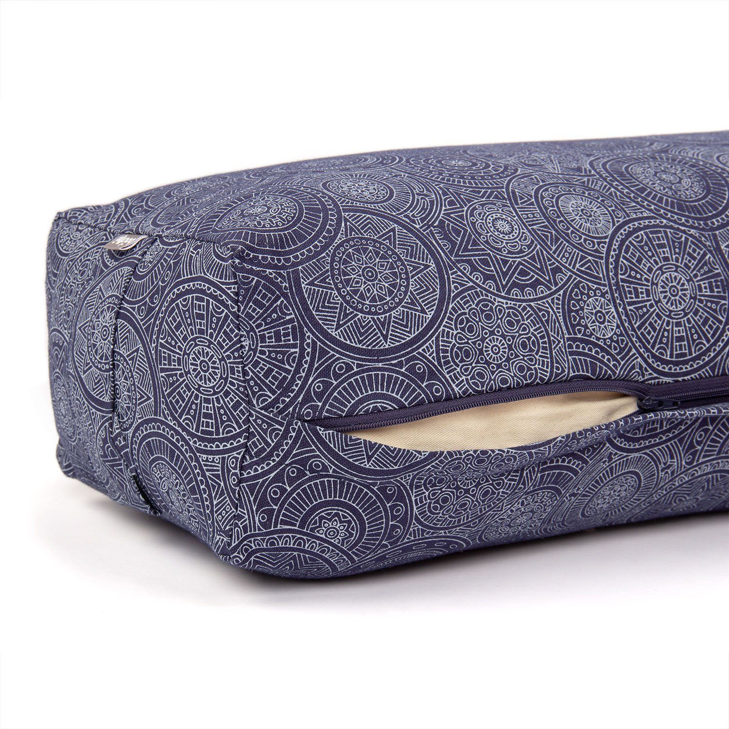 bodhi Yoga Bolster SALAMBA Bolster gemustert, 64x25x17cm Mandala, dunkelblau, Dinkel – Bild 3 von 5