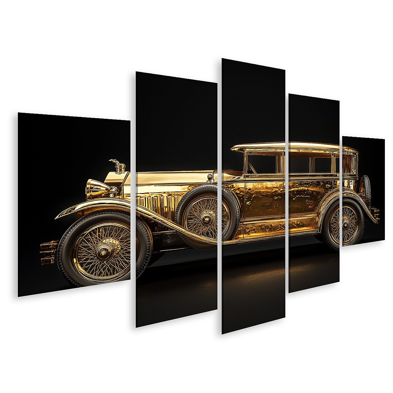 islandburner Leinwandbild Goldener Vintage Luxuswagen auf schwarzem Hintergrund
