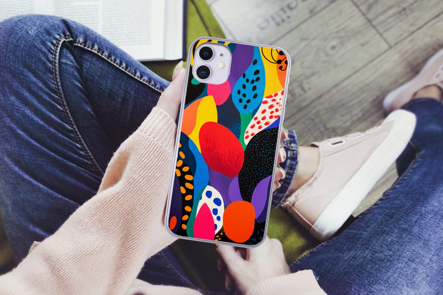 MuchoWow Handyhülle für Apple iPhone 11 Blumen - Blätter - Abstrakt - Rot, Smartphone-Bumper, Print, Handy Schutzhülle Dünn