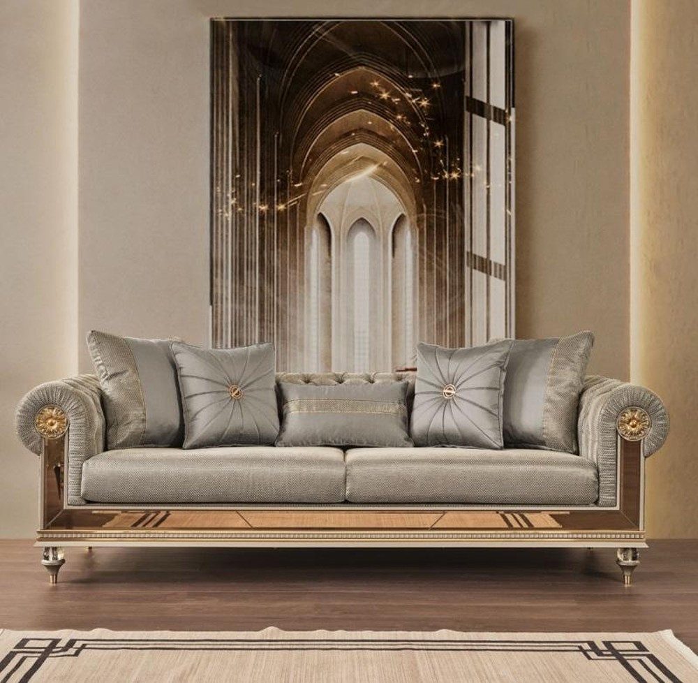 JVmoebel 3-Sitzer Klassisches graues Sofa mit Stoffbezug und Holzdetails, 1 Teile, Made in Europa