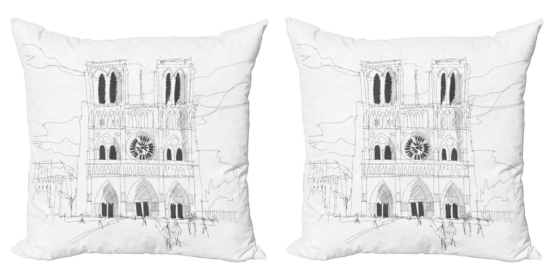 Kissenbezüge Modern Accent Doppelseitiger Digitaldruck, Abakuhaus (2 Stück), Notre Dame De Paris einfache Zeichnung