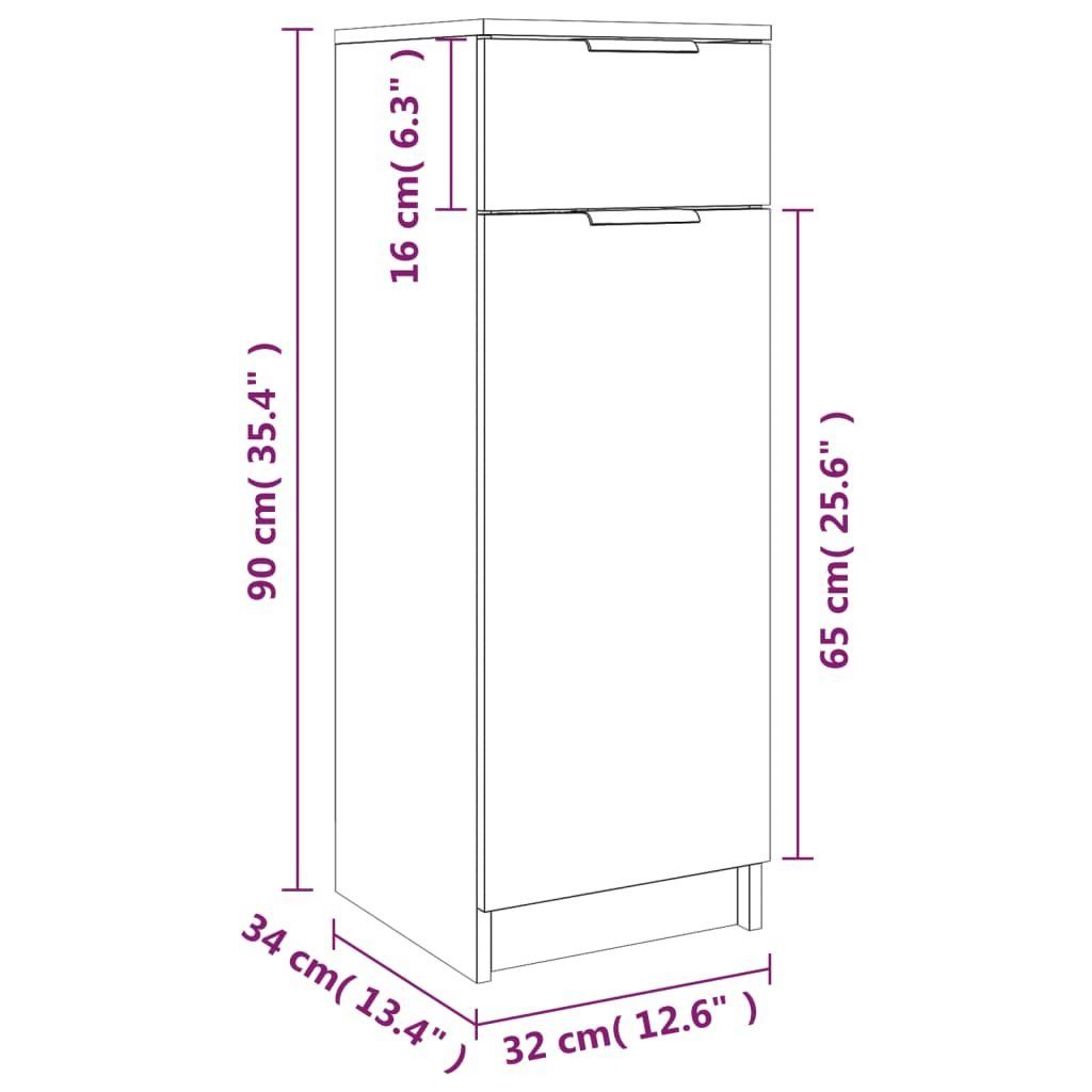 vidaXL Fächerschrank 32x34x90 Badschrank Holzwerkstoff Eiche Sonoma-Eiche Sonoma (1-St) cm