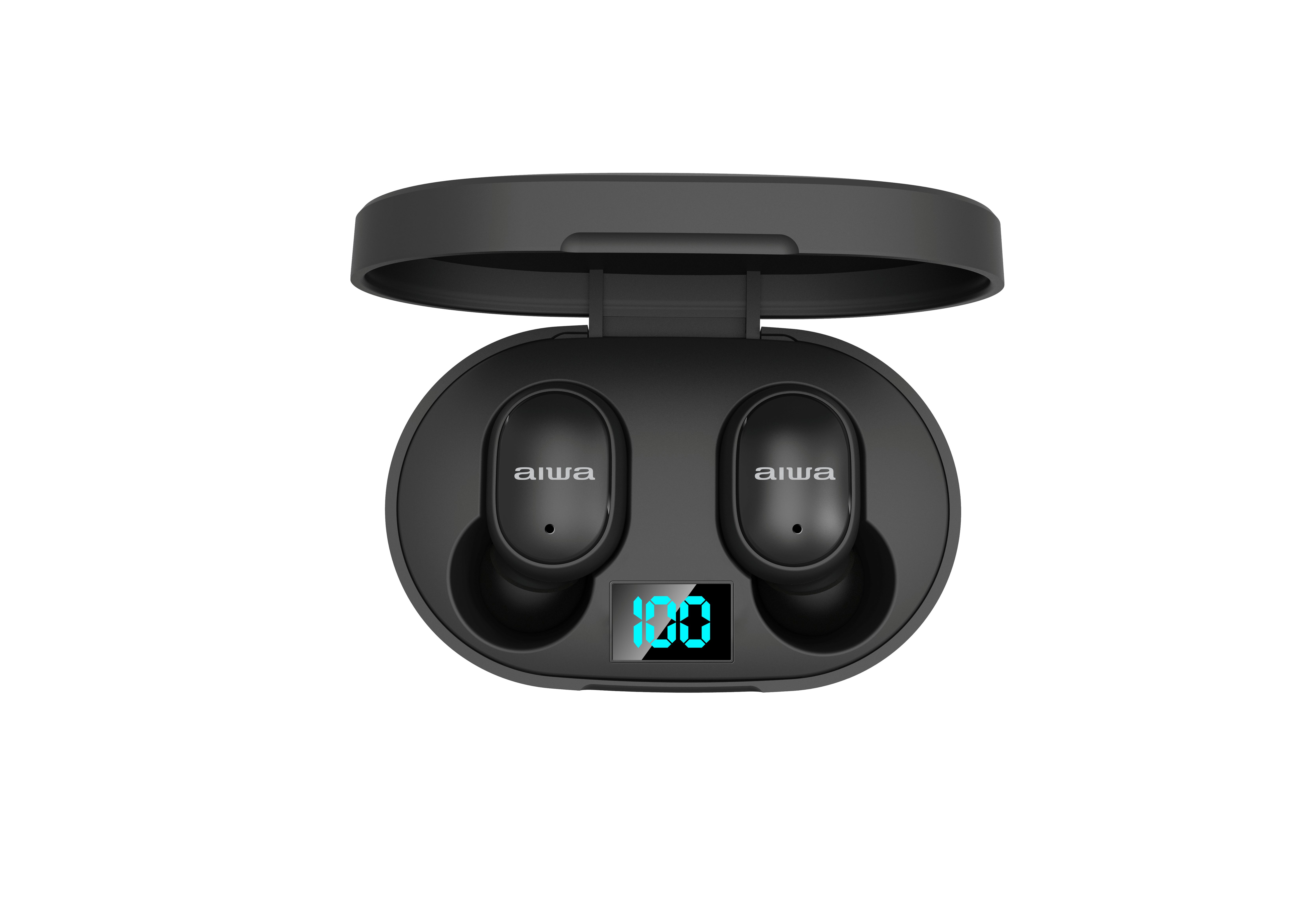 Aiwa AT-X80E II Bluetooth-Kopfhörer (Google Assitant, Siri, Bluetooth 5.1, High Definition Audiqualität, Wiedergabezeit 6-8 Stunden, TWS, automatisches Koppeln mit dem Smartphone) schwarz