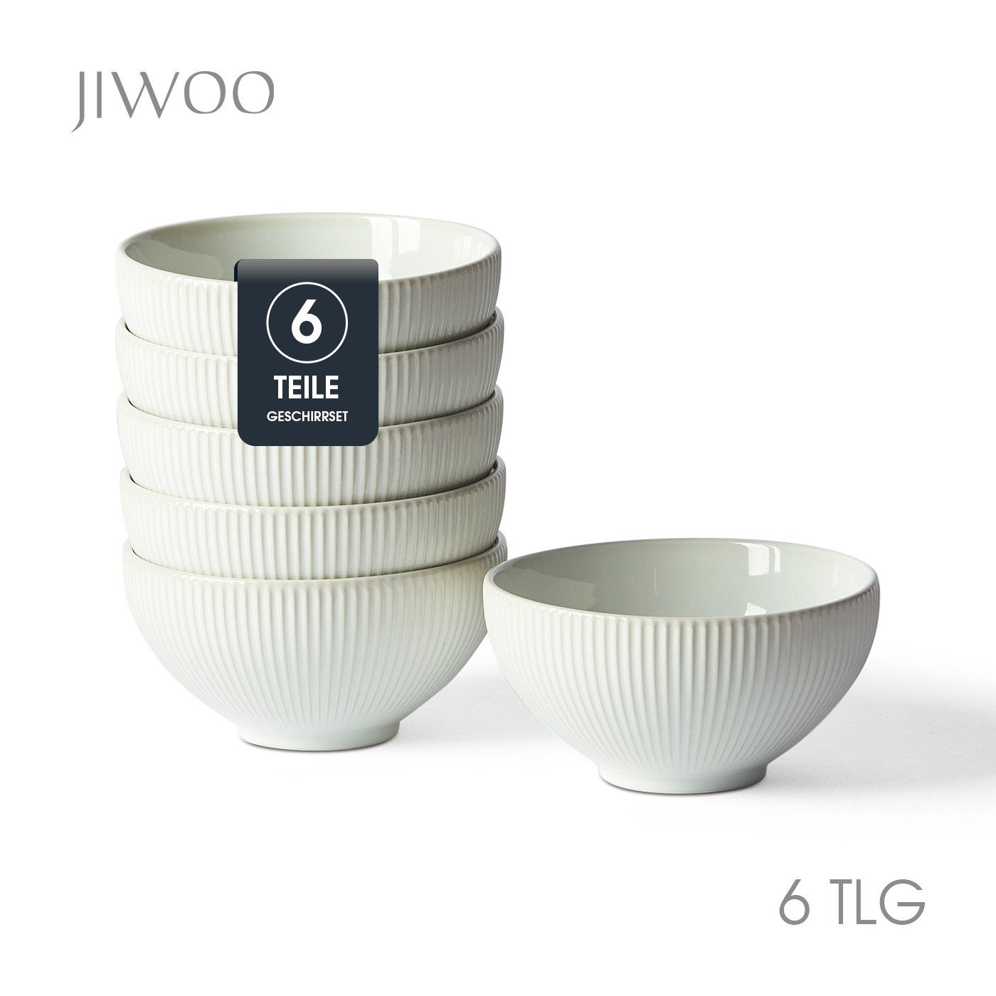 JIWOO Müslischale 6er Ø11,7cm, Frühstückschalen Eisschale Dessertschalen Obstschale, Keramik, (Schaleset, 6-tlg), Bowl, Hochwertiges Schalen Weiß Schale Mikrowellenofen Spülmaschine