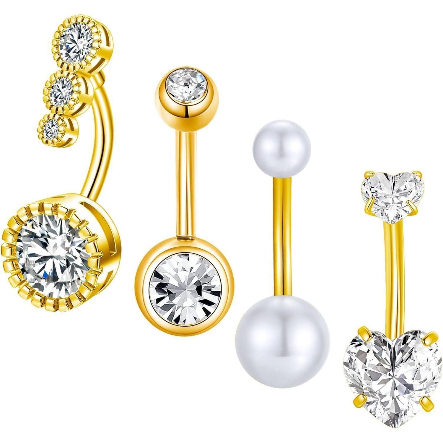 Gojewen Bauchnabelpiercing 4stk Bauchnabelpiercing 6-14mm Chirurgenstahl Piercing Silber Gold