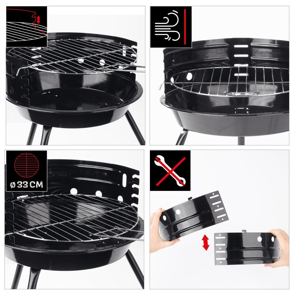 LANDMANN Holzkohlegrill Holzkohle-Rundgrill, praktischer Rundgrill für Grillen zuhause oder unterwegs