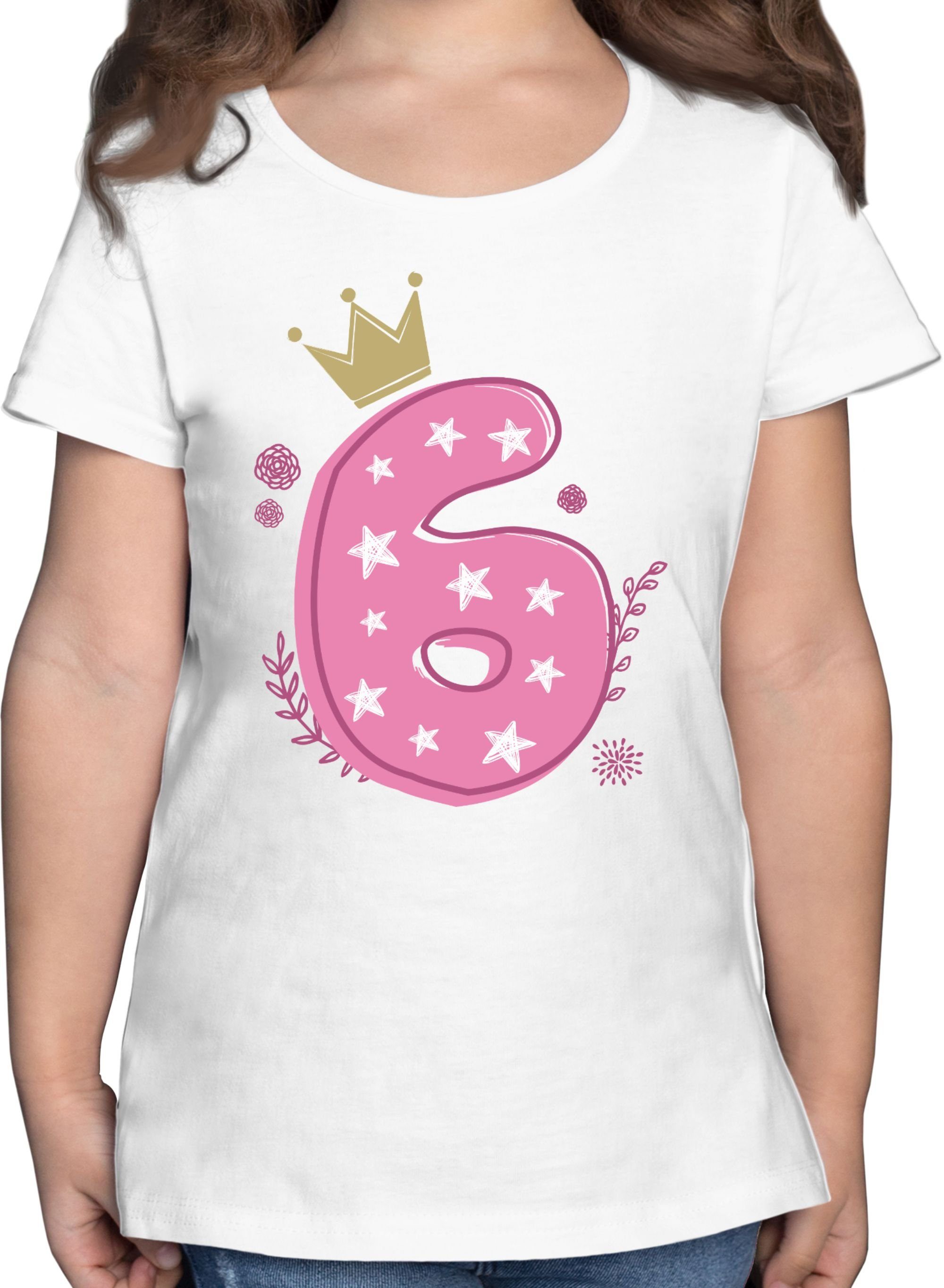 Shirtracer T-Shirt Sechster Mädchen Krone Sterne 6. Geburtstag 1 Weiß