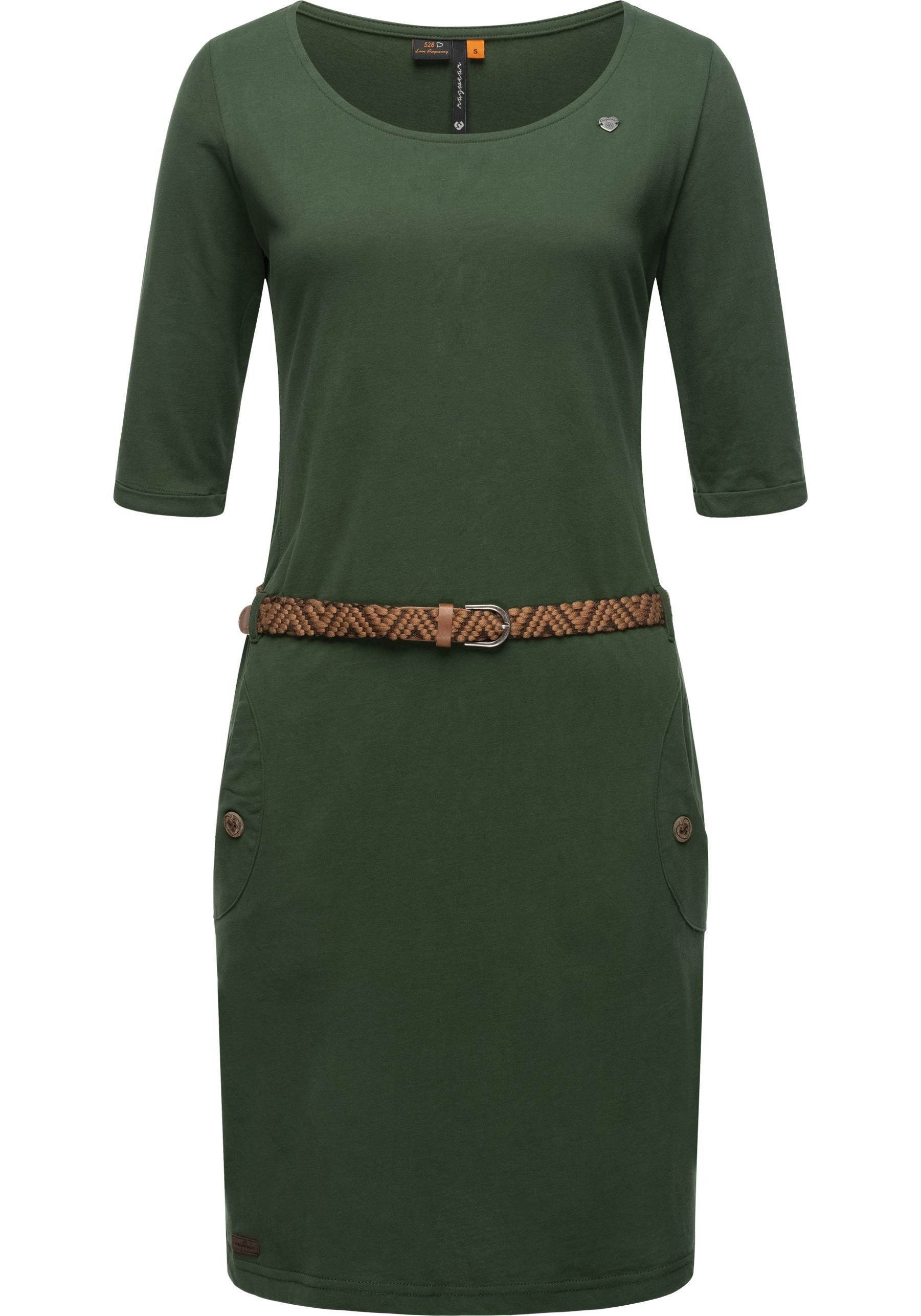 Ragwear Shirtkleid Tannya Solid (2-tlg) stylisches Damenkleid mit Gürtel olivgrün