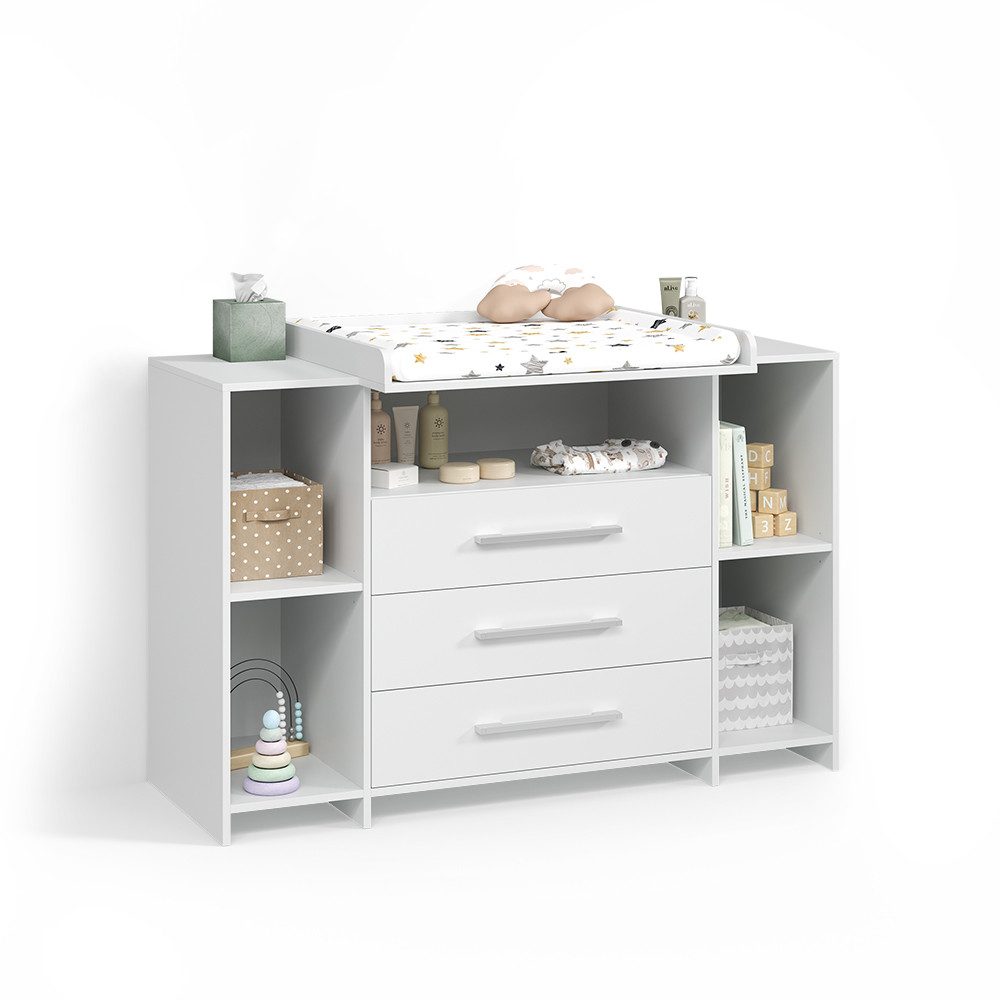 Livinity® Wickelkommode Torino, Weiß/Weiß, XL mit Schubladen