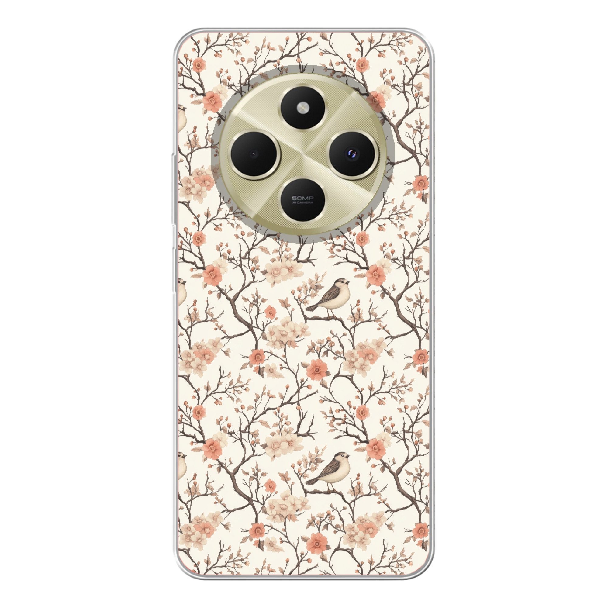 MuchoWow Handyhülle für Xiaomi Redmi 14C Kirschblüte - Spatz - Rosa, Handy Case, Silikon, Bumper Case Dünn