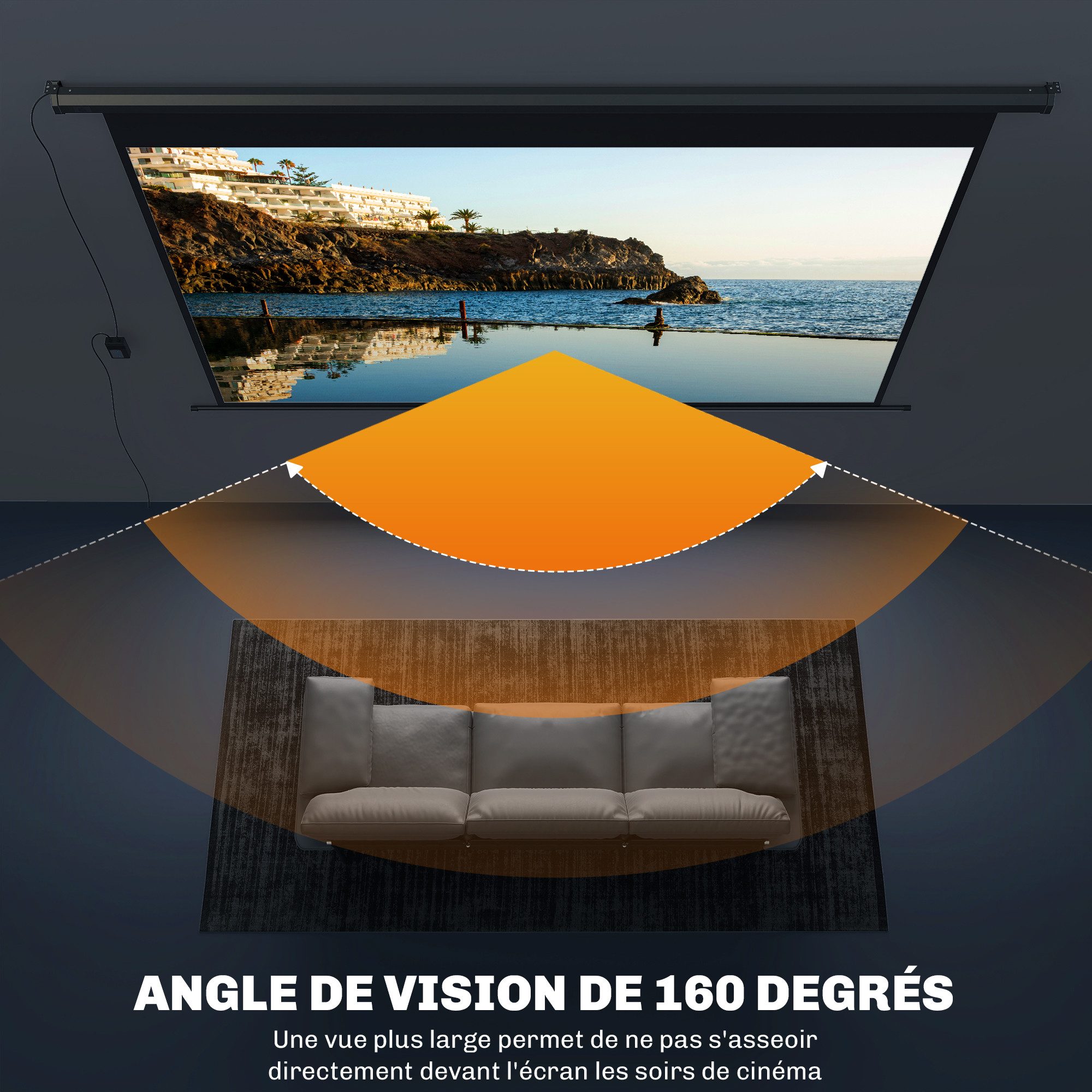 HOMCOM Beamer-Leinwand Elektrisch 266 x 149 cm 16:9 Projektionsleinwand Motorleinwand (für Heimkino, Präsentation, Metall, Schwarz) – Bild 5 von 5
