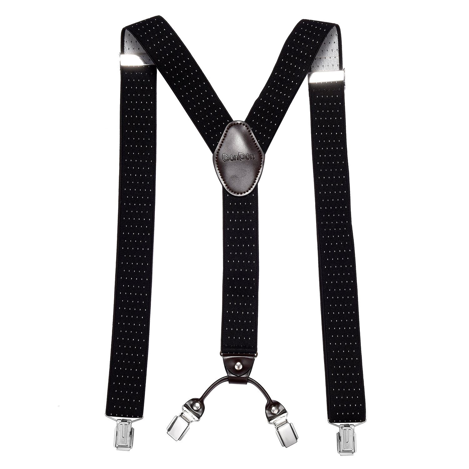 DonDon Hosenträger für Herren 3,5 cm breit 4 Clips mit braunem Leder längenverstellbar (1-St) Y-Form, verstellbar mit Clipverschluß, elastisch