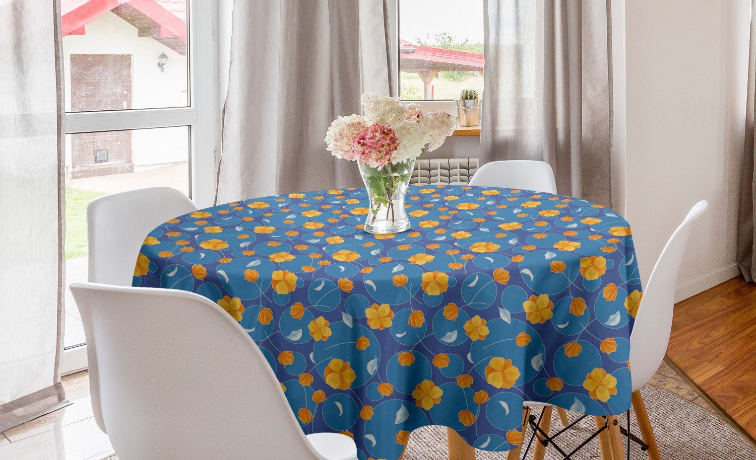 Abakuhaus Tischdecke Kreis Tischdecke Abdeckung für Esszimmer Küche Dekoration, Orange Blumen und Runden