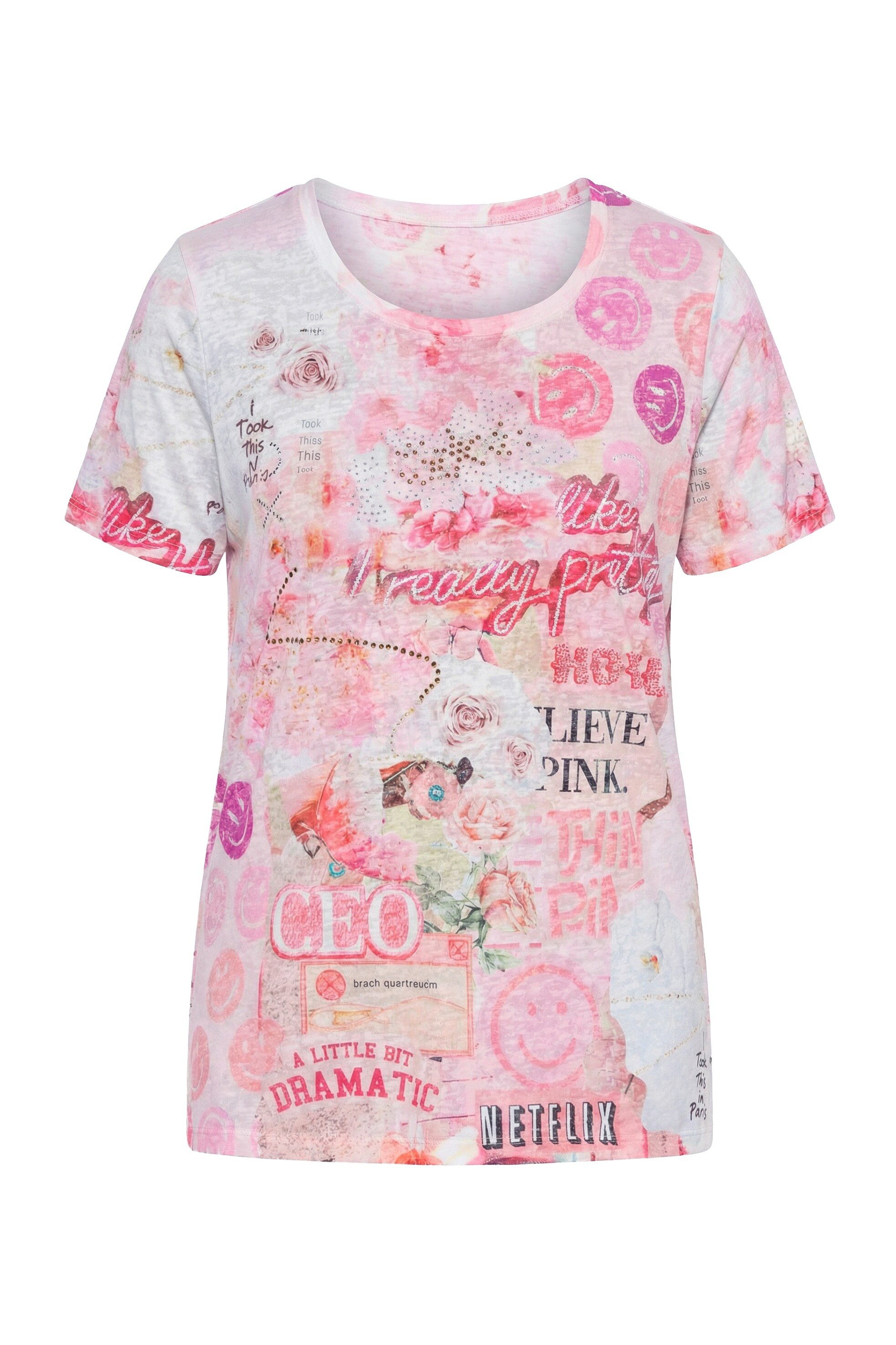 T-Shirt T-Shirt Comfort Fit Smiley/Blumen-Muster Halbarm