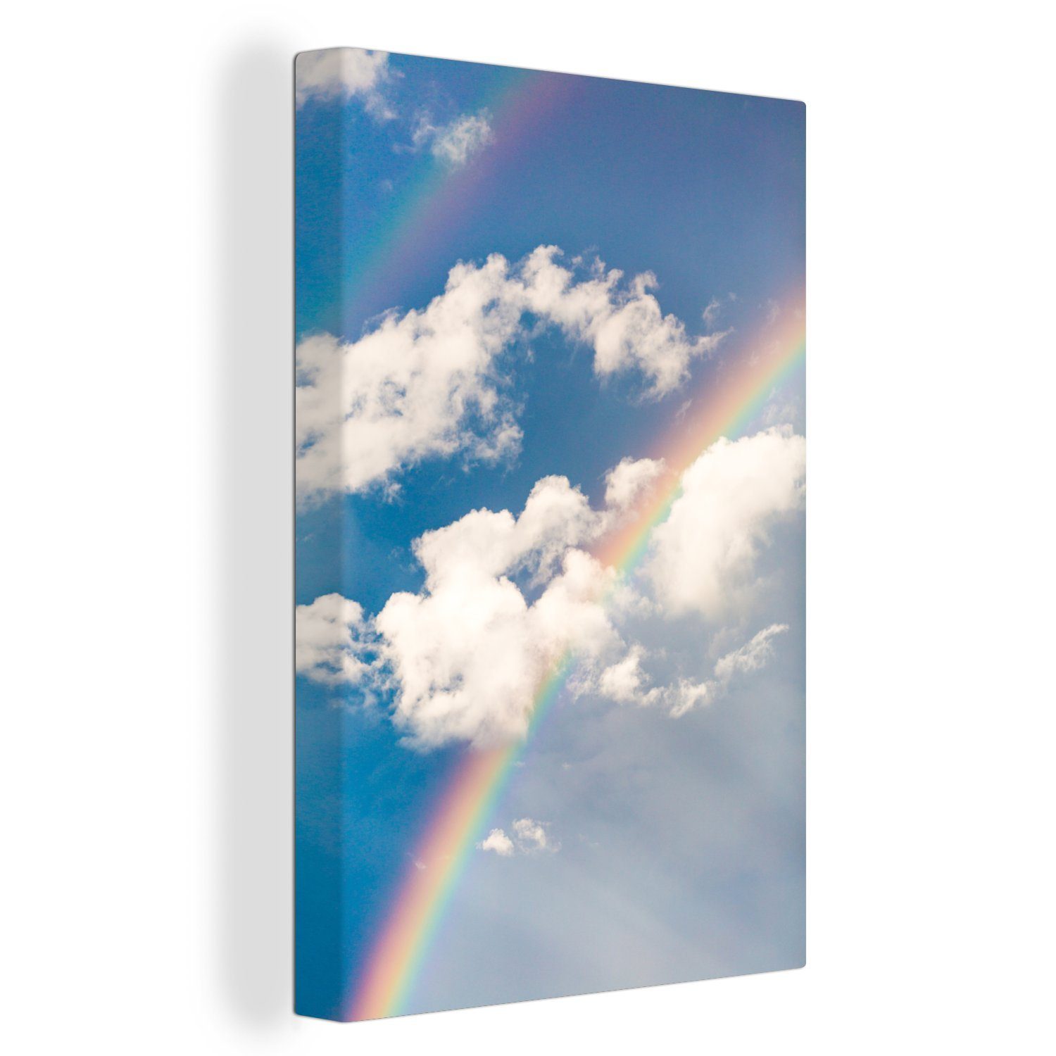 OneMillionCanvasses® Leinwandbild Doppelter Regenbogen zwischen den Wolken, (1 St), Leinwandbild fertig bespannt inkl. Zackenaufhänger, Gemälde, 20x30 cm