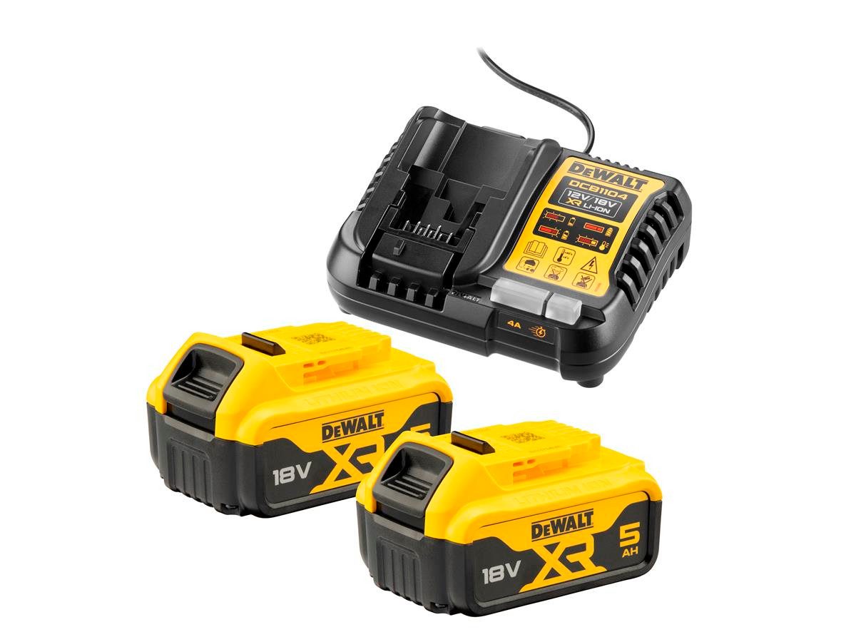 DeWalt (2x 18V/5Ah plus DCB1104) Akku-Set (18 V), Passend für alle 18,0 Volt XR Akku-Maschinen von DEWALT