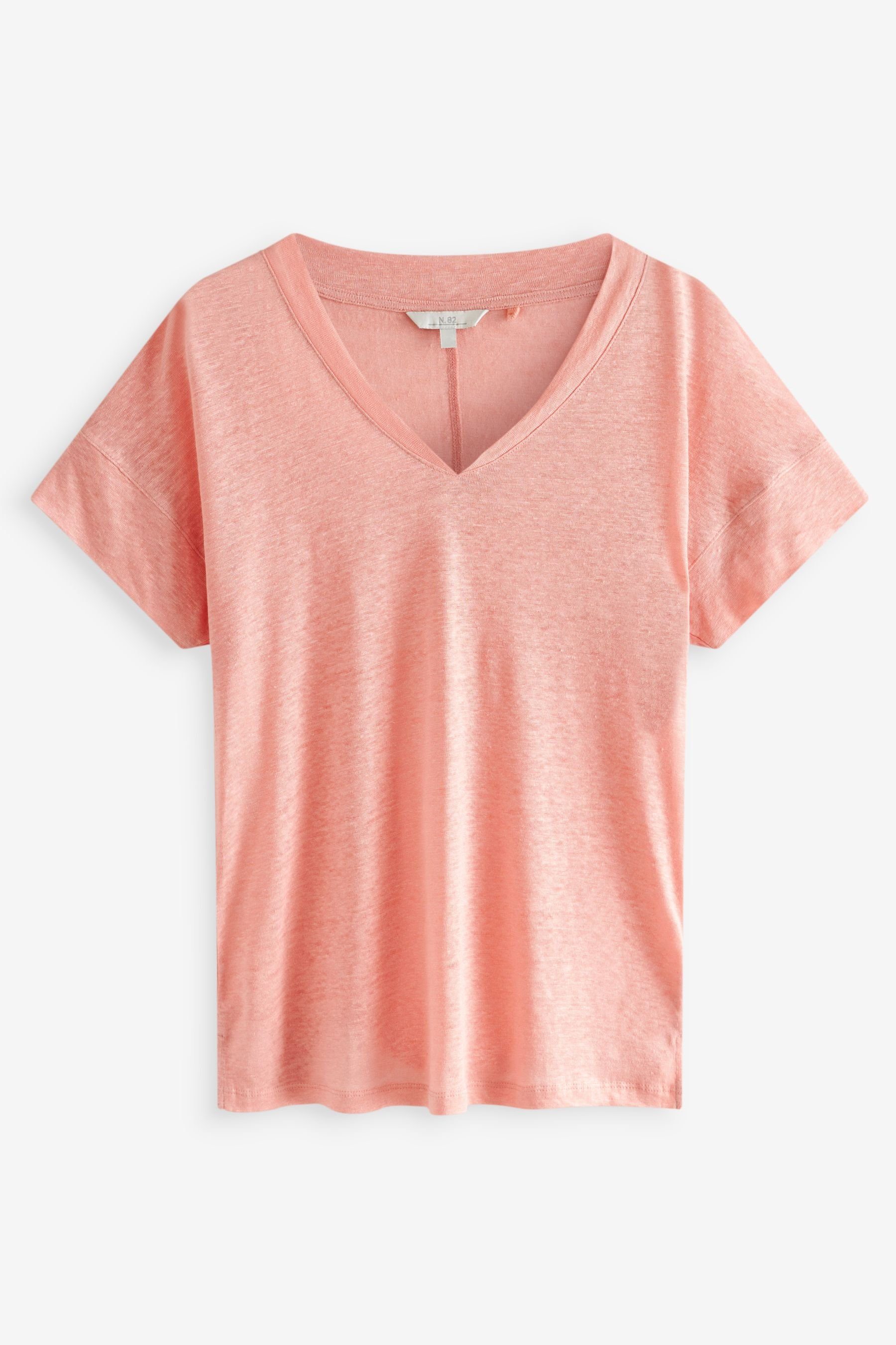 Next T-Shirt Hochwertiges T-Shirt mit V-Ausschnitt aus Leinen (1-tlg) Pink