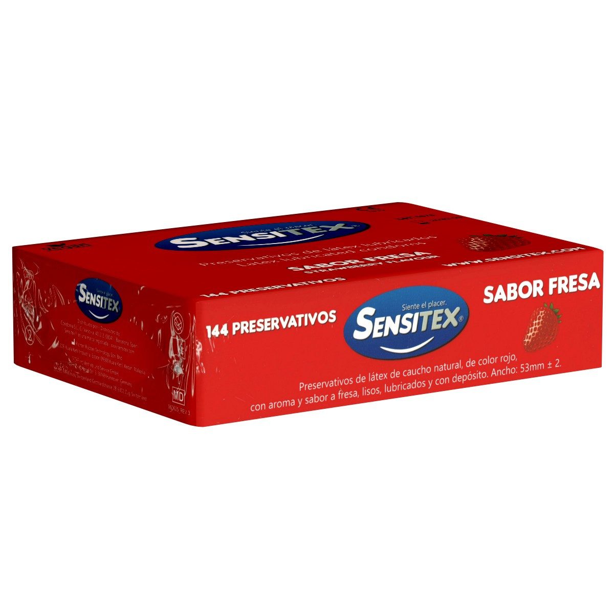 Sensitex Kondome Fresa Packung mit, 144 St., rote und vegane Erdbeer-Kondome aus Spanien, Vorratspackung