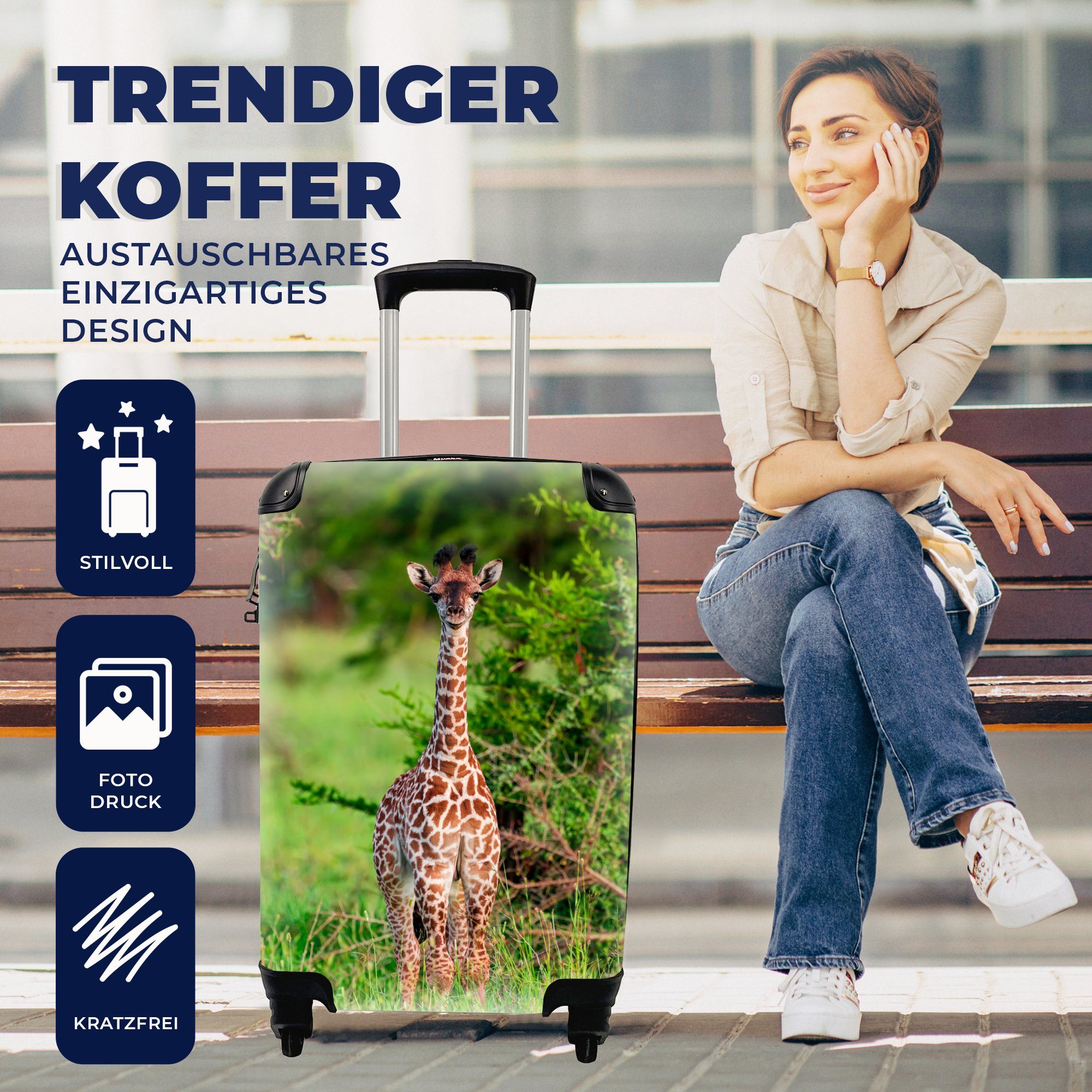 MuchoWow Handgepäckkoffer Reisekoffer Handgepäck Ferien, für - Reisetasche - 4 Trolley, Rollen, rollen, Baby mit Pflanzen, Giraffe