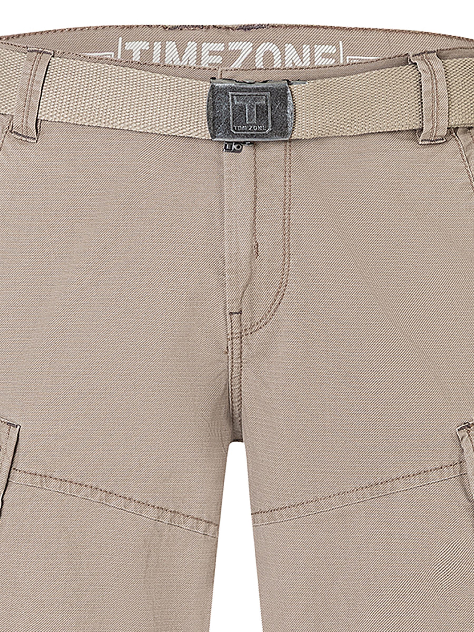 TIMEZONE Cargoshorts Inklusive Gürtel Eingrifftaschen Reißverschluss Knielang für Herren (1-tlg) Baumwolle Normal Fit Einfarbig atmungsaktiv Reißverschluss