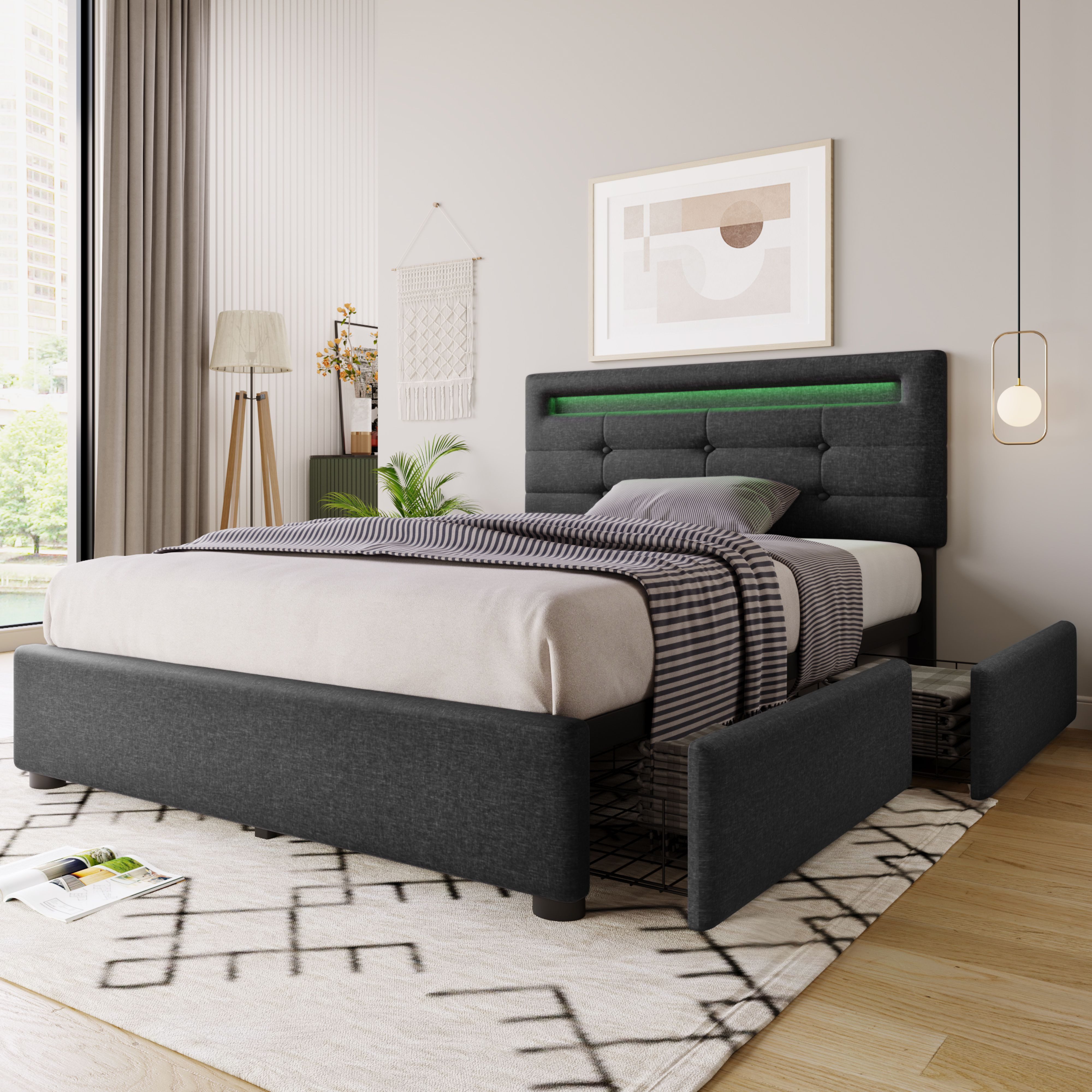 BlingBin Einzelbett Polsterbett Höhenverstellbarem Kopfteil 90/140x200cm günstig online kaufen