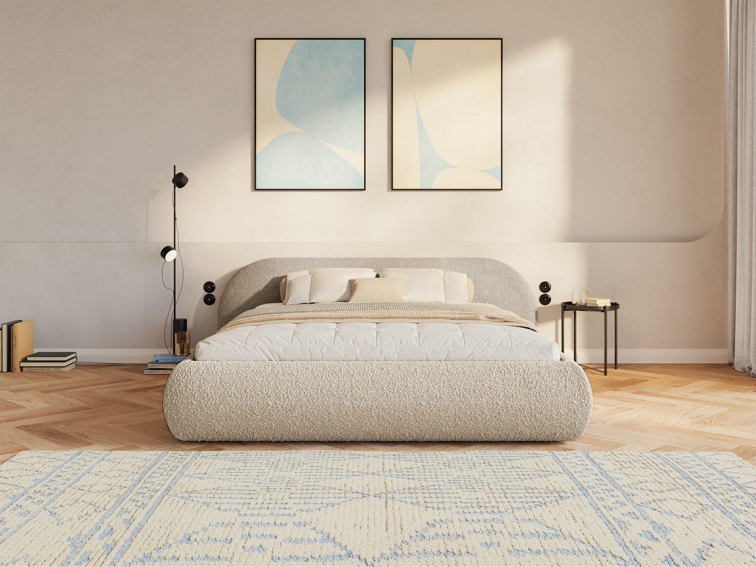 Selsey Polsterbett SHELS LOW, mit Rolllattenrost, Kopfteil und Bouclé, 140, 160, 180, 200 cm