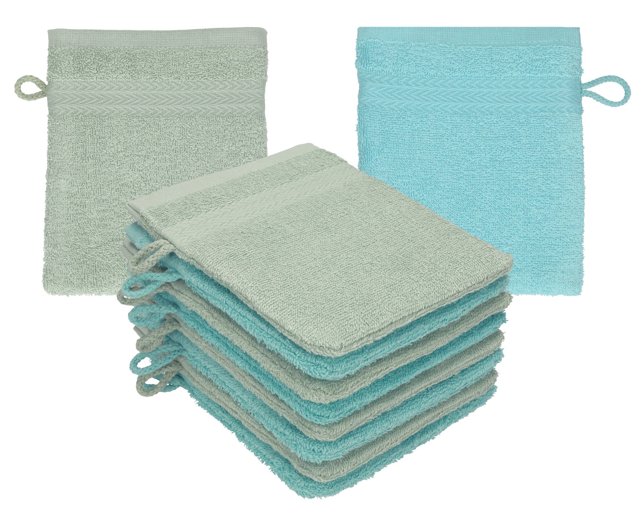 Waschhandschuh Waschlappen Farbe - 100% Premium Ocean Stück Waschhandschuhe Baumwolle 16x21 heugrün 10 Set (10-tlg) cm Betz