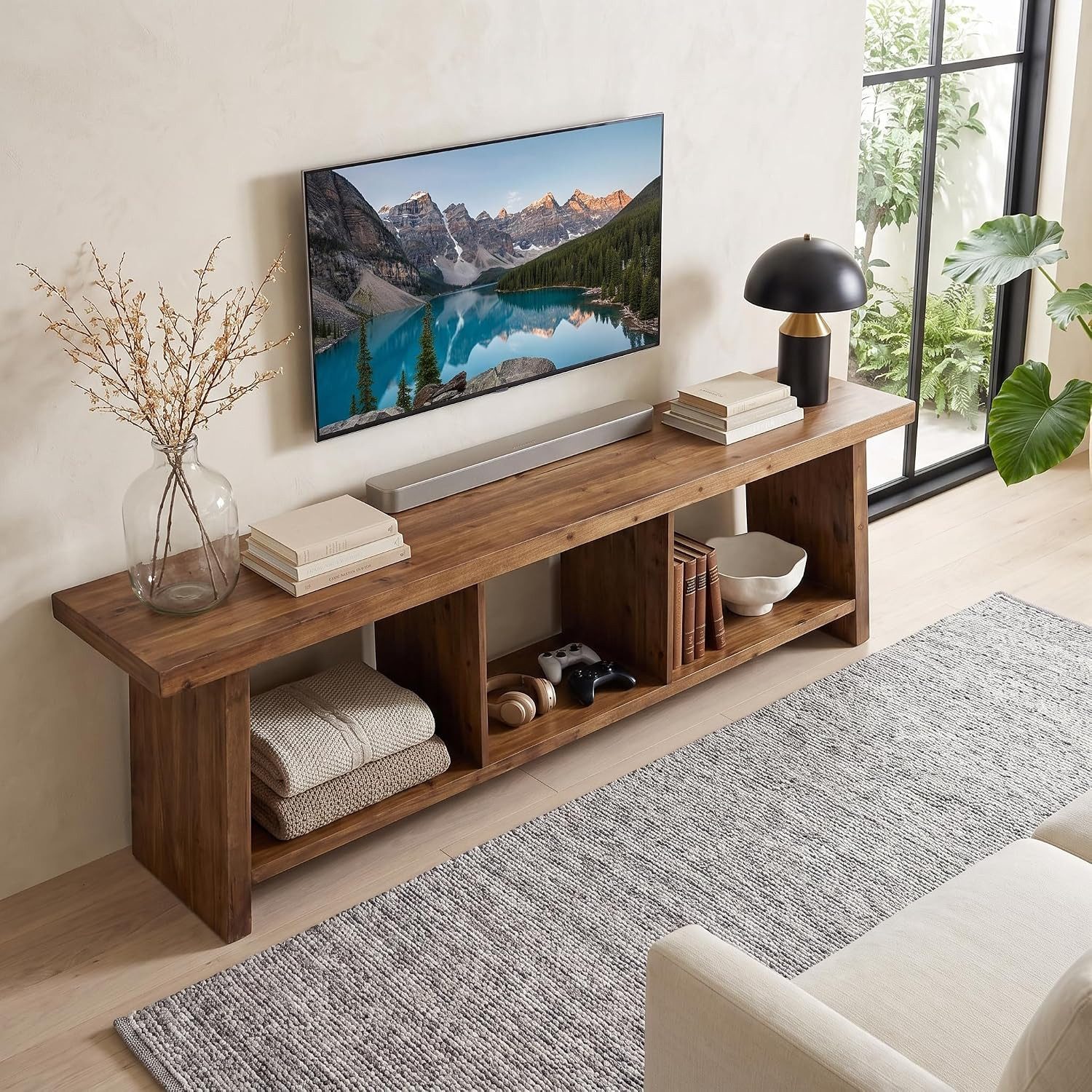 Tribesigns TV-Schrank Fernsehschrank 160 cm Landhausstil, für 65-75 Zoll, 3 offene Ablagen